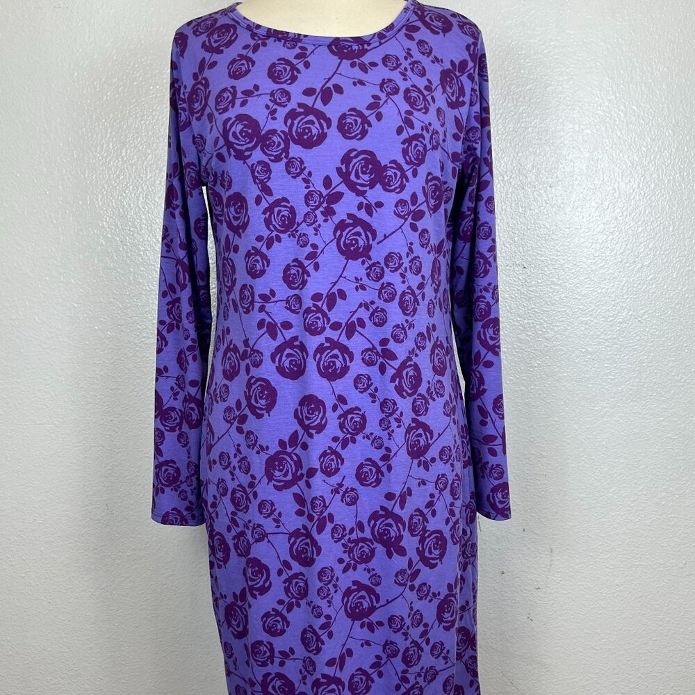 LULAROE COLORFUL FLORAL PURPLE VIOLET LG SLEEVE DEBBIE SHEATH DRESS SIZE XL